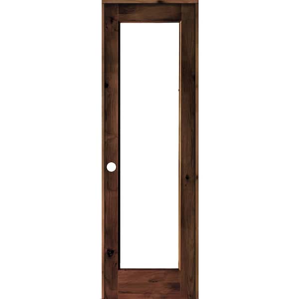 Krosswood Doors 28 in. x 96 in. Knotty Alder Right-Hand Full-Lite Clear Glass Red Mahogany Stain Wood Single Prehung Interior Door