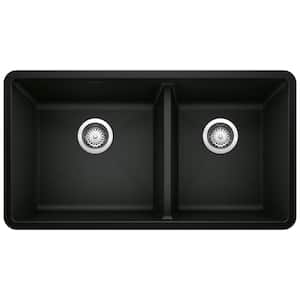 PRECIS Coal Black Granite Composite 33 in. 60/40 Double Bowl Undermount Kitchen Sink