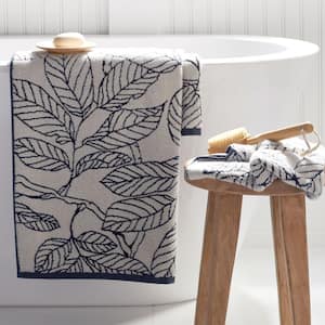 Company Cotton Navy and Cream Jacquard Navy Leaves Cotton Towel