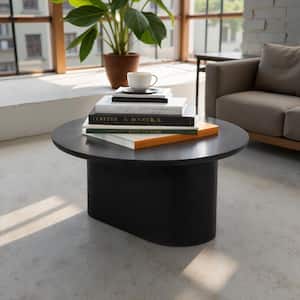 32 in. Black Oval Mango Wood Minimalist Coffee Table