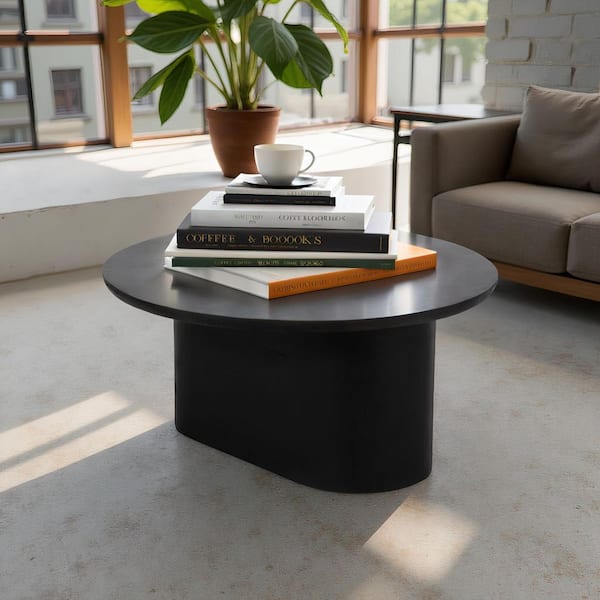 32 in. Black Oval Mango Wood Minimalist Coffee Table
