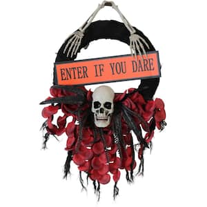24 in. Halloween Wreath with Skull and Enter If You Dare Sign