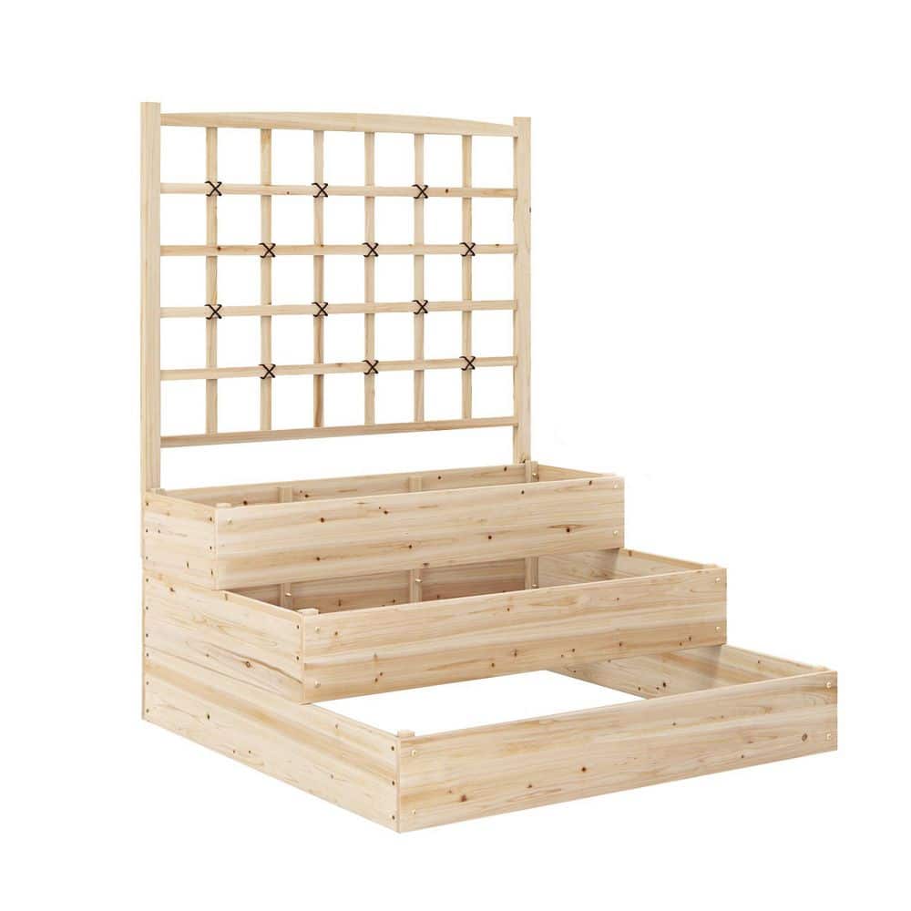 44 in. x 45 in. x 56 in. Natural Wood 3-Tier Raised Garden Bed with Lattice Trellis and Open-Ended Base price history on PriceWatchPro