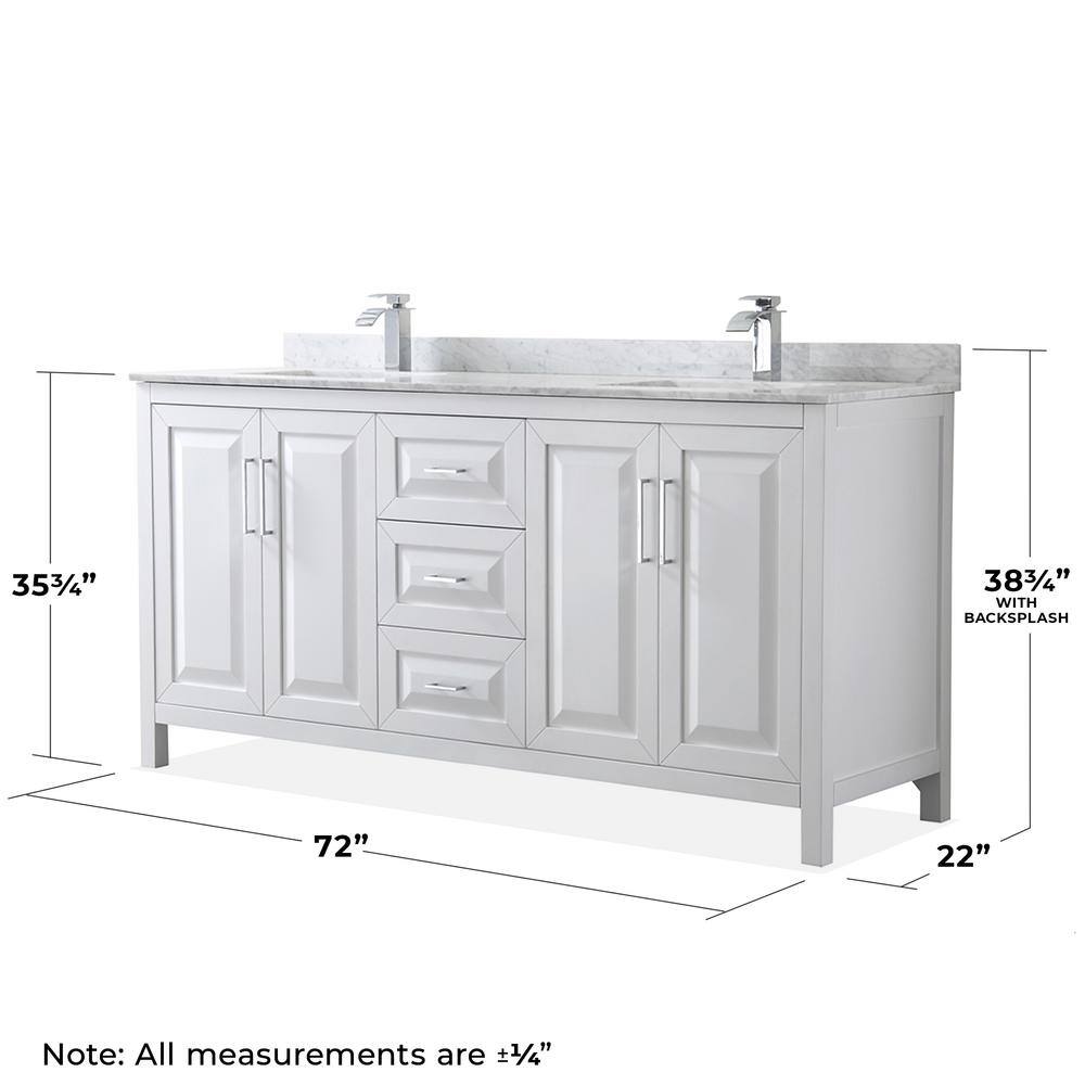 Elegant 72" White Double Vanity with Carrara Marble Top and Polished Chrome Hardware