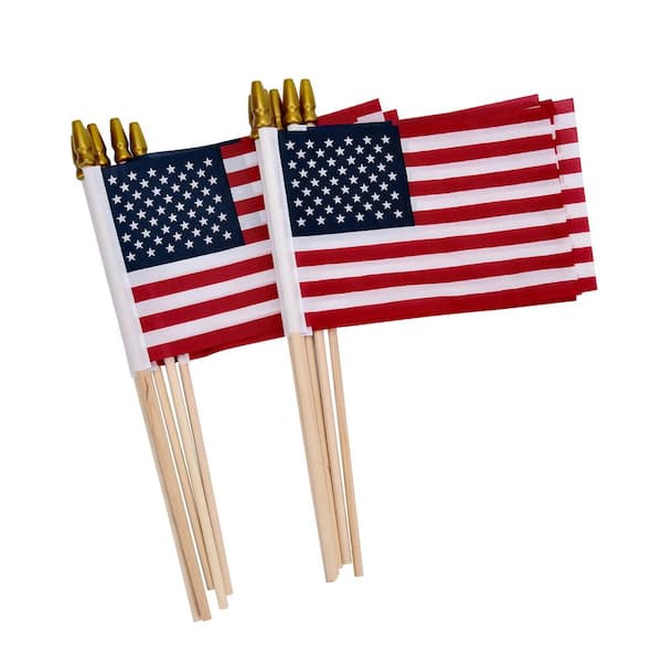 ITOPFOX 12-Piece 0.5 ft. x 0.3 ft. Polyester Mini USA Hand Held Stick Flag with Kid-Safe Spear Top
