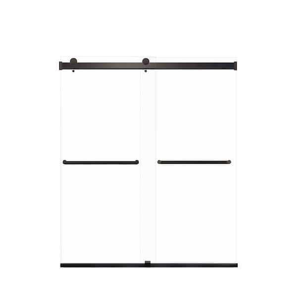Transolid Brianna 60 in. W x 70 in. H Sliding Frameless Shower Door in Matte Black with Clear Glass