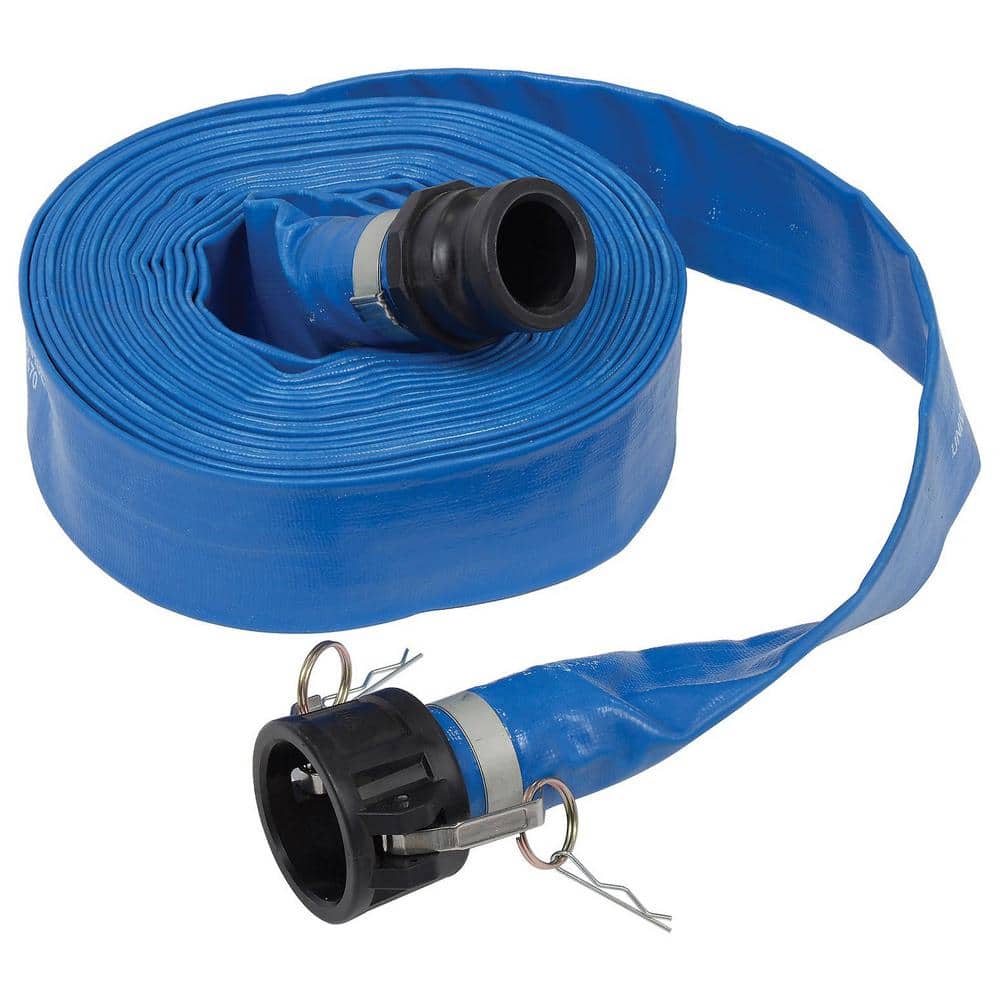 Blue 50-Foot PVC Lay Flat Hose with Polypropylene Cam and Groove Connections, 3-Pack