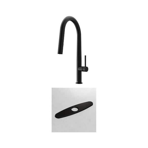 Greenwich Single Handle Pull-Down Sprayer Faucet and 10 in. Deck Plate in Matte Black (2-Piece Set)