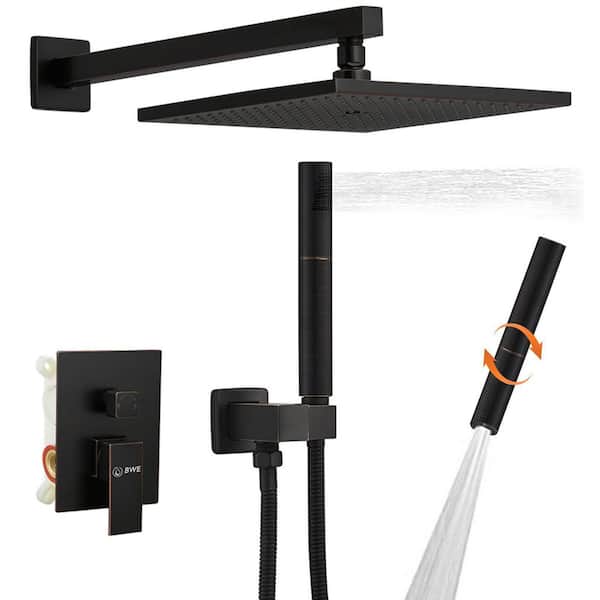 Tahanbath 12 in. 1-Handle 2-Spray Square Shower Faucet Rain Shower Head System in Oil-Rubbed Bronze (Valve Included)