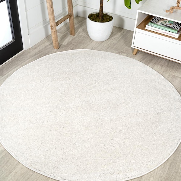 Haze Solid Low-Pile Cream 5 ft. Round Area Rug