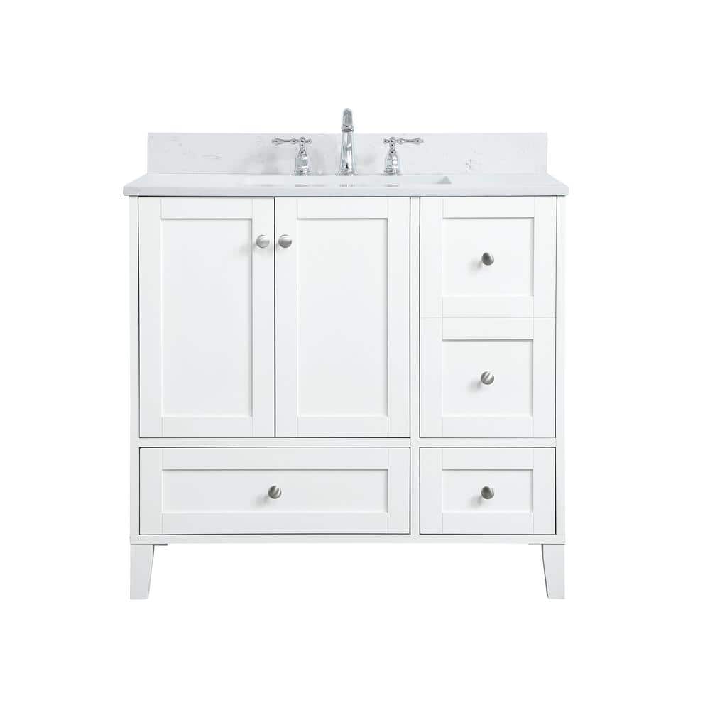 36 in. W Single Bath Vanity in White with Engineered Stone Vanity Top in Wh