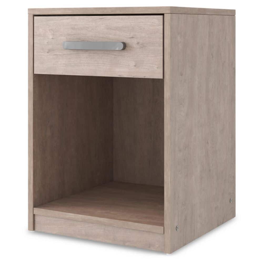Transitional Beige 1-Drawer Nightstand with Satin Nickel Pulls