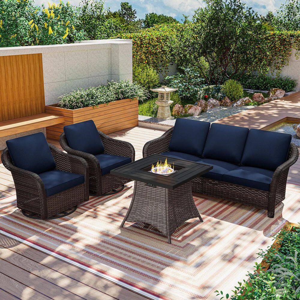 MeetLeisure 4-Piece Swivel Wicker Patio Conversation Set with 55,000 ...