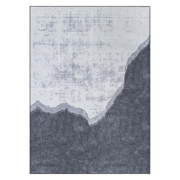 World Rug Gallery Ivory 8 ft. 4 in. x 11 ft. 6 in. Contemporary Modern Abstract Machine Washable Area Rug