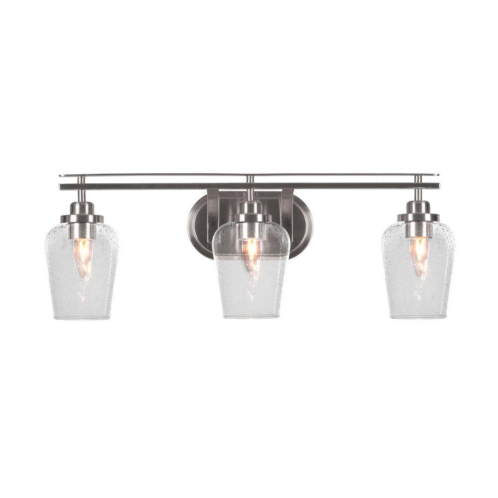 Monroe 26.75 in. 3-Light Brushed Nickel Vanity Light 5 in. Clear Bubble ...