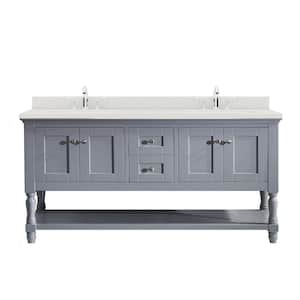 Julianna 60" Double Bath Vanity in Cashmere Gray with Dazzle White Quartz Top and Square Sinks