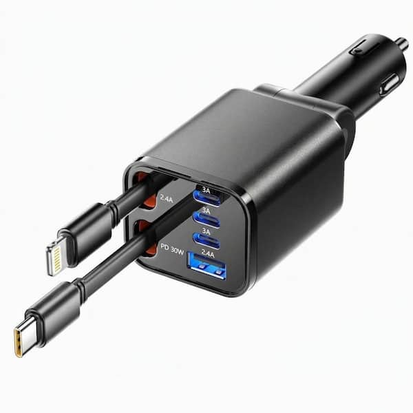 Vrbgify 99W Retractable Car Charger Adapter with USB C and USB A Cables in  Black for iPhone 17 16 15 14 13 12 Samsung 27DSA05393