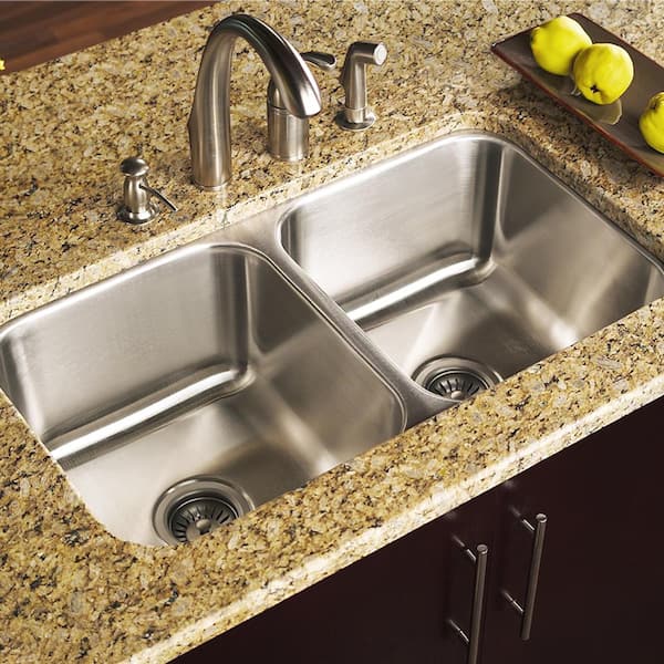 Houzer Medallion Classic 31 in. Stainless Steel Undermount 50/50 Double Bowl Kitchen Sink with Strainer - MD-3109-1