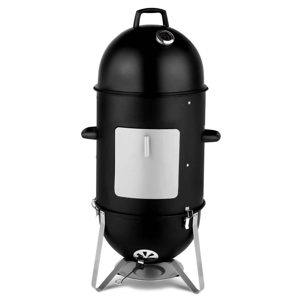 Karl home Vertical Steel Charcoal Smoker in Black Three Layer Round BBQ Grill