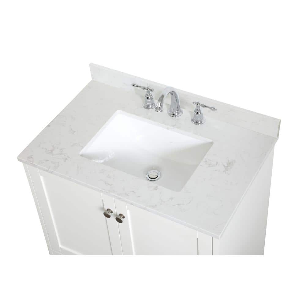 Elegant White Quartz Top Single Bathroom Vanity with Storage Drawer