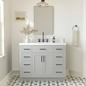 Hepburn 42 in. W x 22 in. D x 36 in. H Single Sink Freestanding Bath Vanity in Grey with Carrara Quartz Top