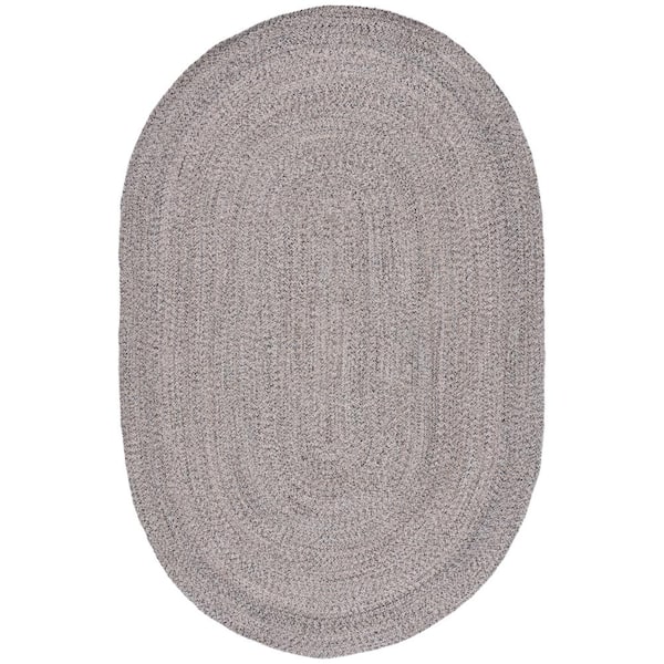 SAFAVIEH Braided Ivory Steel Gray 5 ft. x 8 ft. Solid Oval Area Rug
