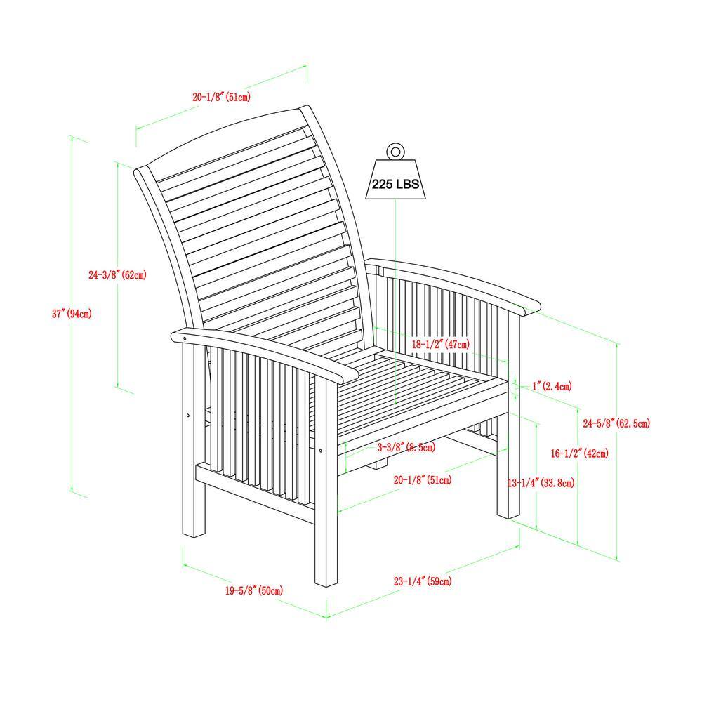 Set of 2 Brown Chevron Slatted Acacia Wood Patio Chairs