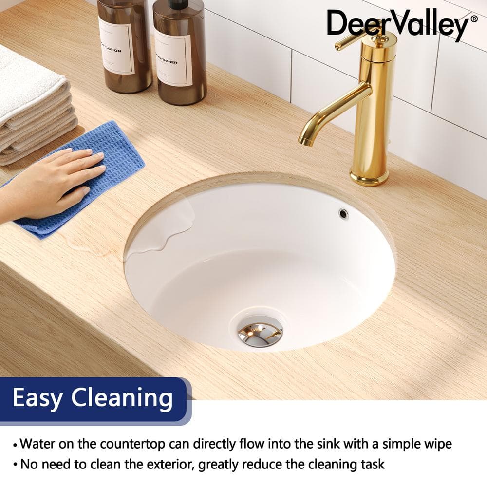 16" White Ceramic Round Undermount Bathroom Sink with Overflow
