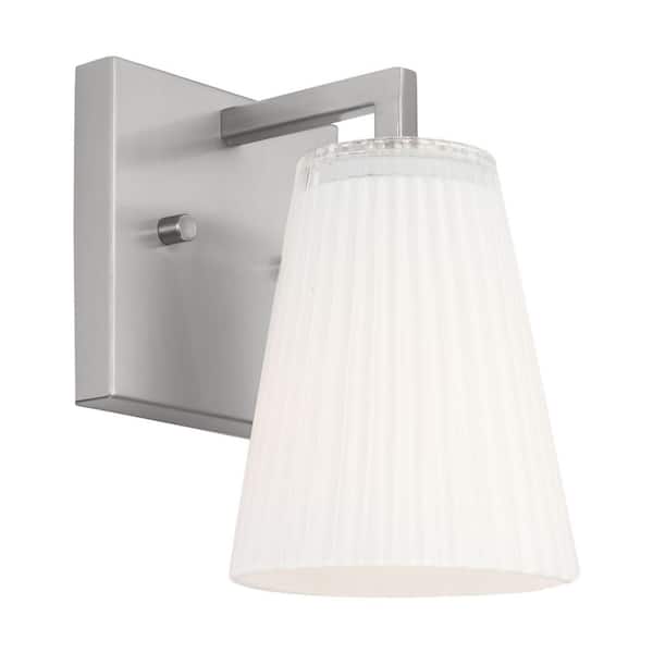 Generation Lighting - Upson 5 in. W x 7.75 in. H 1-Light Brushed Nickel Dimmable Wall Sconce with Glass Shade and No Bulb Included