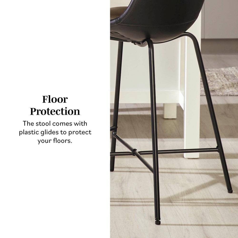 24" Black Faux Leather and Metal Counter Stools, Set of 2