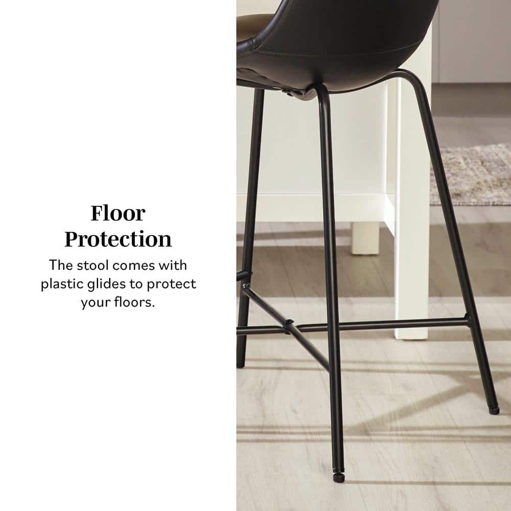 24" Black Faux Leather and Metal Counter Stools, Set of 2
