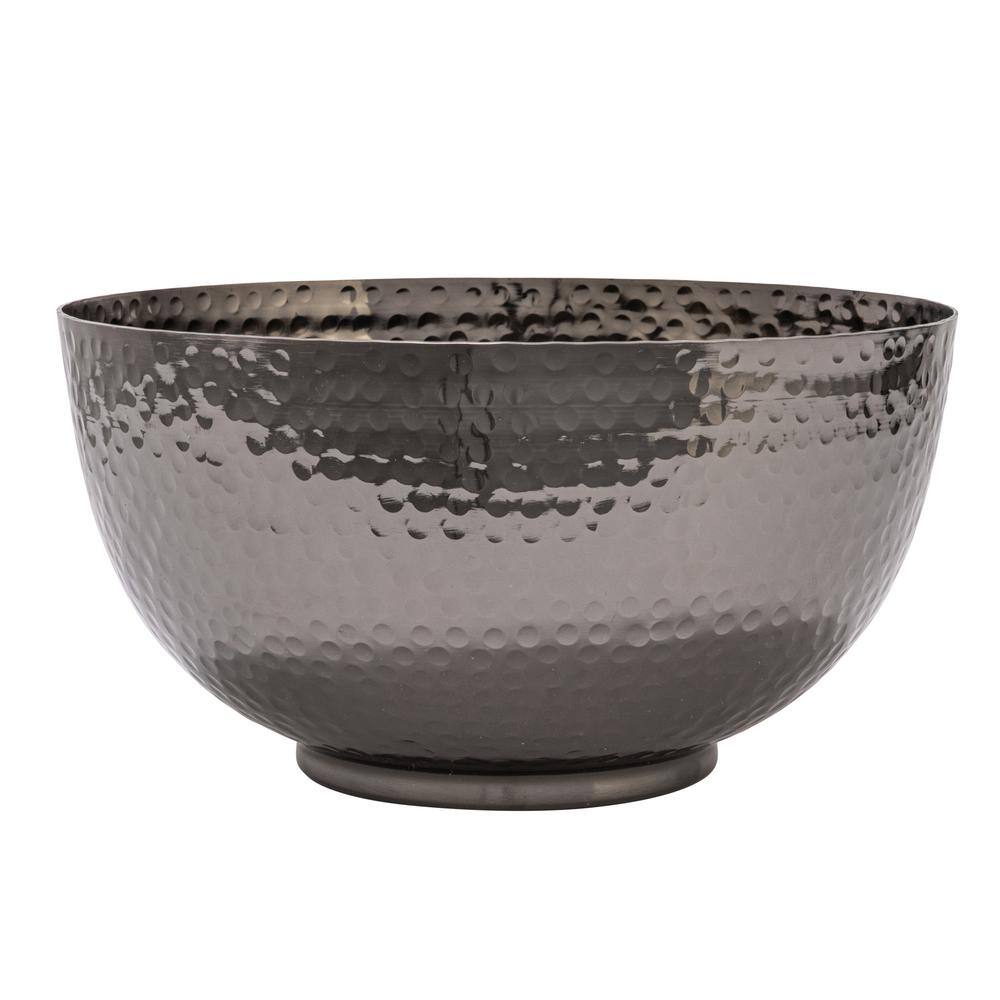 Oxidized Silver Hand-Hammered Metal Serving Bowls, Set of 2