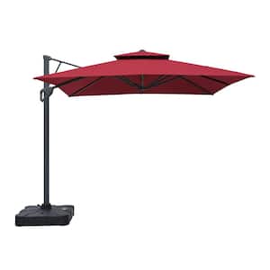 10 ft. Aluminum and Steel Cantilever Outdoor Patio Umbrella in Red with Base