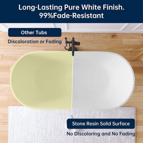 Maria 67 in. Stone Resin Solid Surface Matte Flatbottom Freestanding Bathtub in White