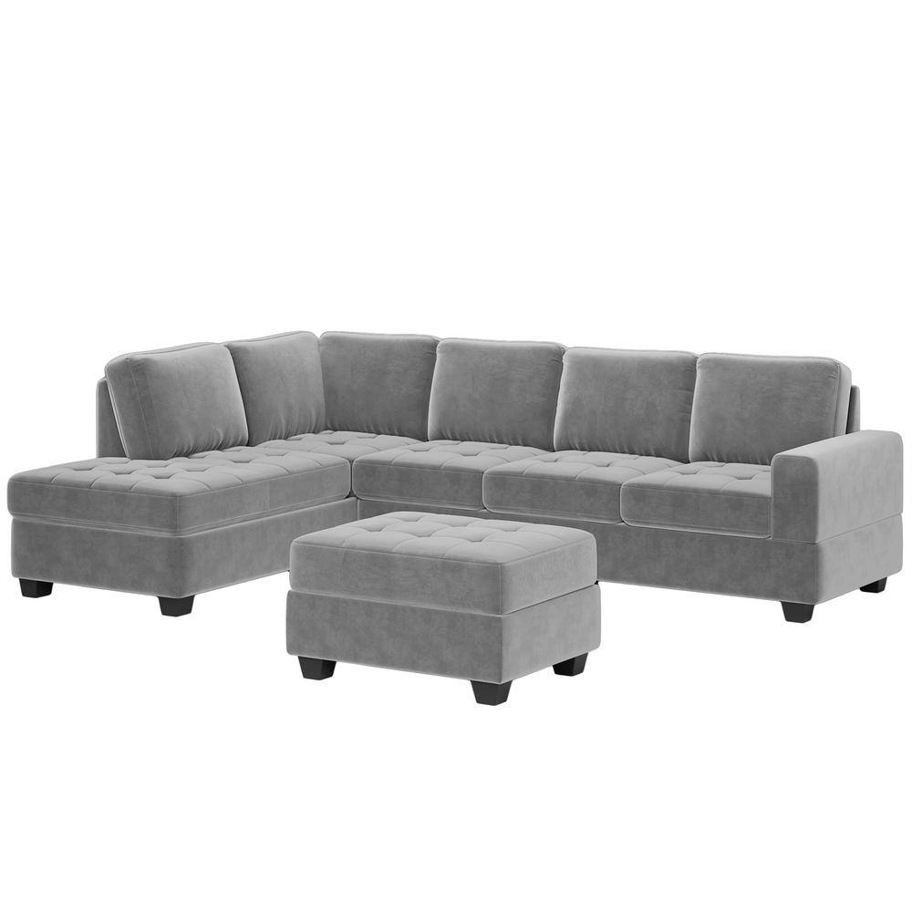 Utopia 4niture Zebby Sofa 80 in. Square Arm 3-Pieces Velvet, L Shaped Couch  Set with Storage Ottoman and 2-Cup Holders in Gray HASG000410AAA - The 