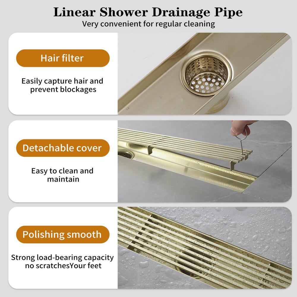 24-Inch Brushed Gold Stainless Steel Linear Shower Drain