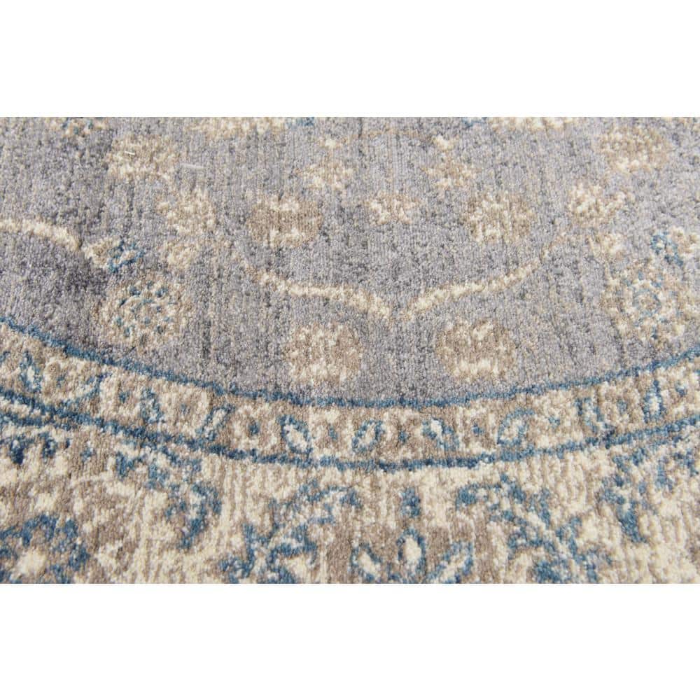 Salzburg Floral Medallion 5'1" Round Rug in Gray - Stain-Resistant