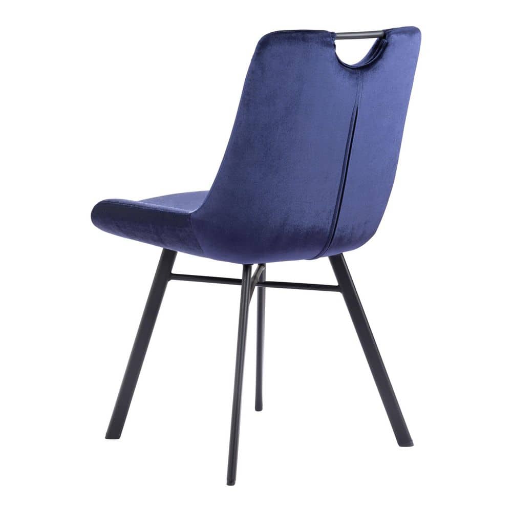 Blue Velvet Upholstered Side Chair with Metal Legs, Set of 2
