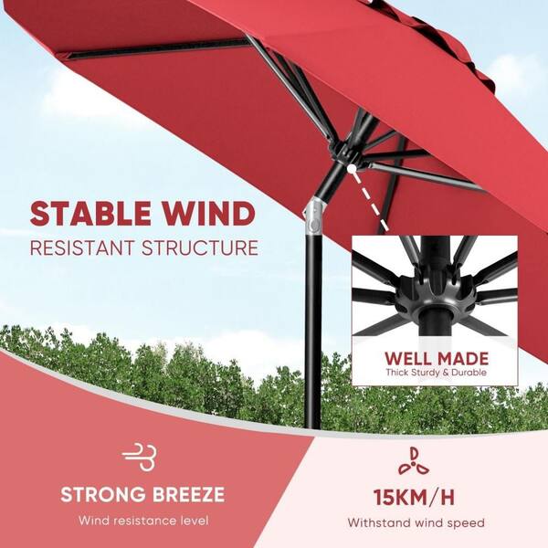 fade resistant red patio umbrella MASTERCANOPY 7.5FT 6Ribs with 32 Solar LED Lights, Outdoor Market Umbrella with Tilt & Crank, UV Protection & Fabric, Easy Set-Up for Garden, Deck, Pool (Red) Welcome a new level of comfort to your deck or patio PURPLE LEAF Patio Cantilever Umbrella
