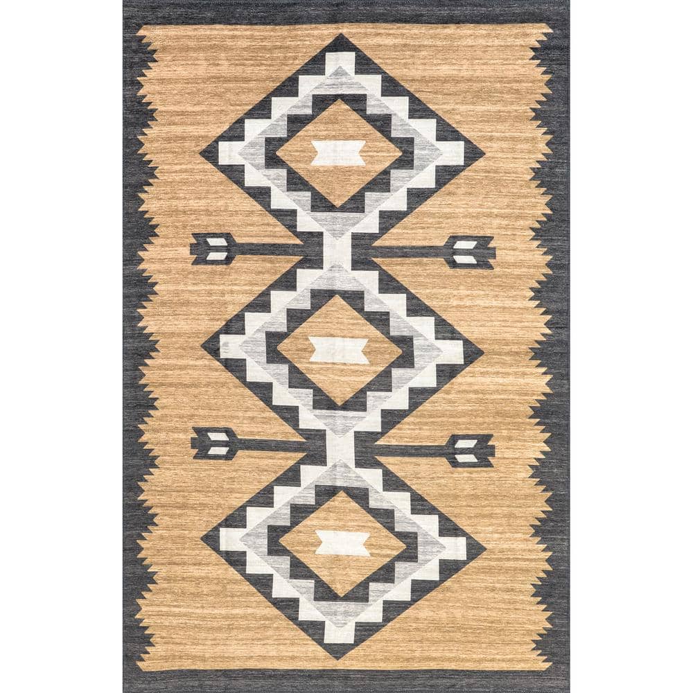 Aztek Area Rugs nuLOOM Adilynn Aztec Machine Washable Beige 5 ft. x 8 ft. Area Rug ...
