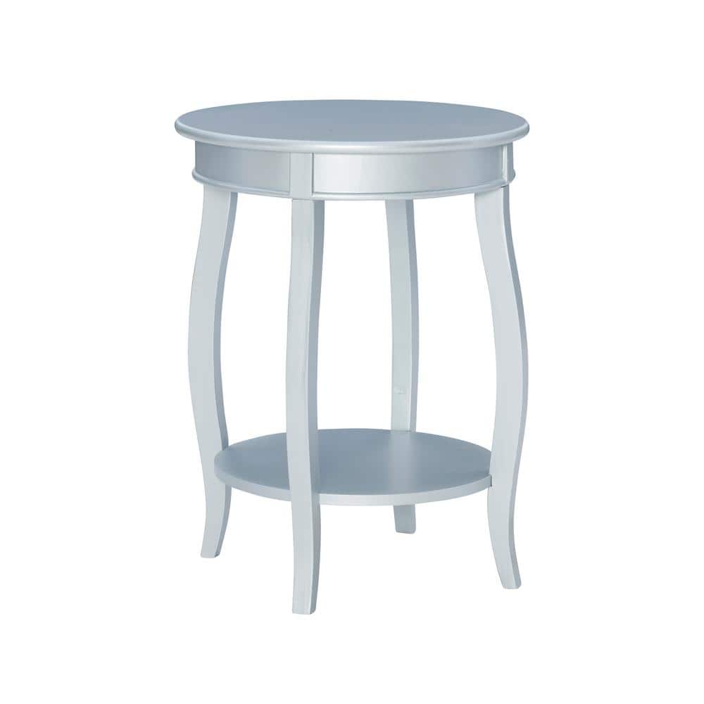 Justine 18 in. Silver Round Wood Side End Table with Shelf