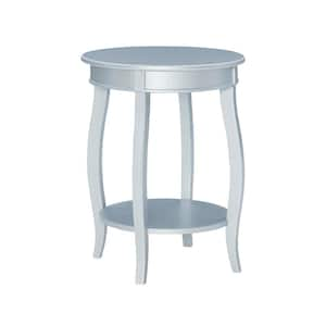 Justine 18 in. Silver Round Wood Side End Table with Shelf