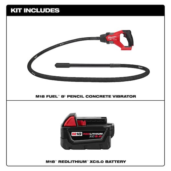 M18 FUEL 18V Lithium-Ion Brushless Cordless 8 ft. Concrete Pencil Vibrator w/5.0 Ah Battery