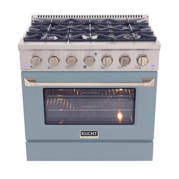 Kucht 36 in. 5.2 cu. ft. 6-Burners Dual Fuel Range Natural Gas in Stainless Steel, Light Blue Oven Door with Convection Oven