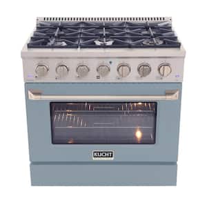 36 in. 5.2 cu. ft. 6-Burners Dual Fuel Range Propane Gas in Stainless Steel, Light Blue Oven Door with Convection Oven