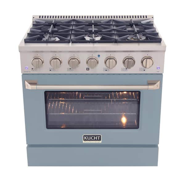 Kucht 36 in. 5.2 cu. ft. 6-Burners Dual Fuel Range Propane Gas in Stainless Steel, Light Blue Oven Door with Convection Oven