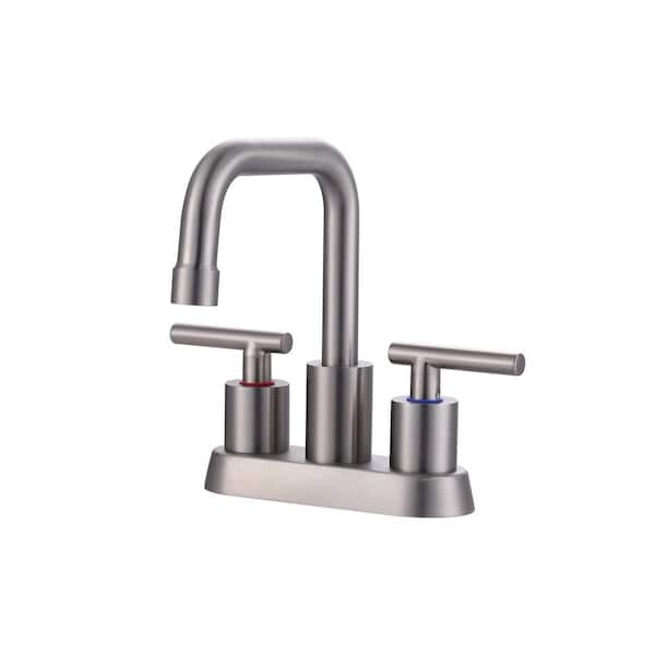 Double Handle 4 in. Centerset High Arc Bathroom Faucet with Pop Up Drain in Brushed Nickel