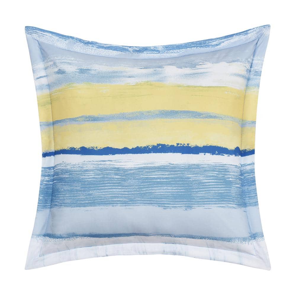 Seaside Blue and Yellow Striped Square Throw Pillow Set