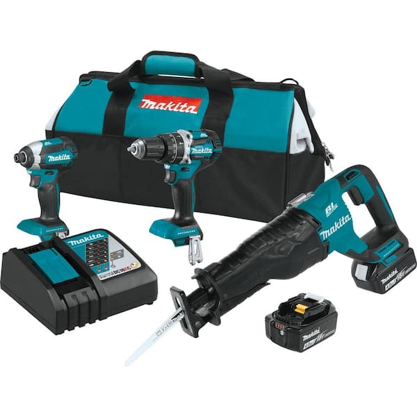 Makita 18V LXT Lithium-Ion Brushless Cordless Combo Kit (3-Tool) with (2) 4.0 Ah Batteries, Rapid Charger, and Tool Bag