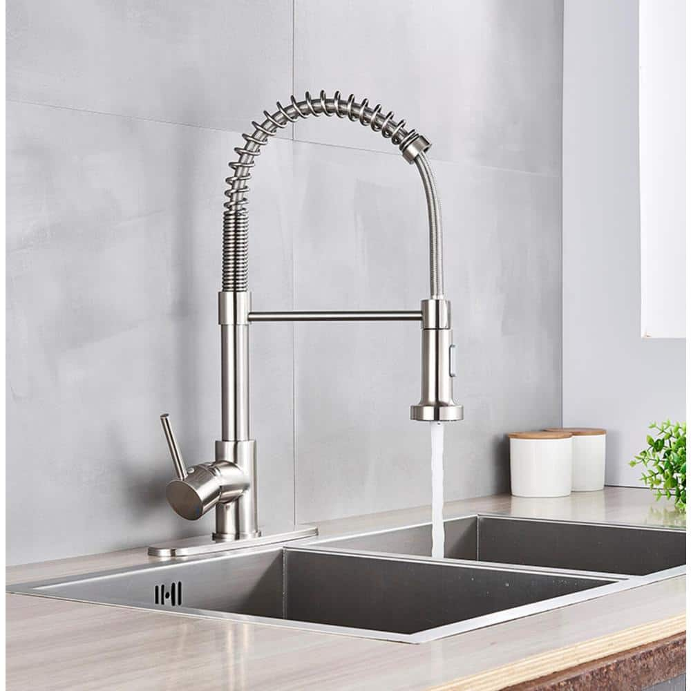 Single-Handle High Arc Pull Down Sprayer Kitchen Faucet in Brushed Nickel -  Maincraft, L80033BNT